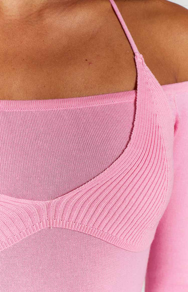 Good Days Pink Long Sleeve Knit Maxi Dress