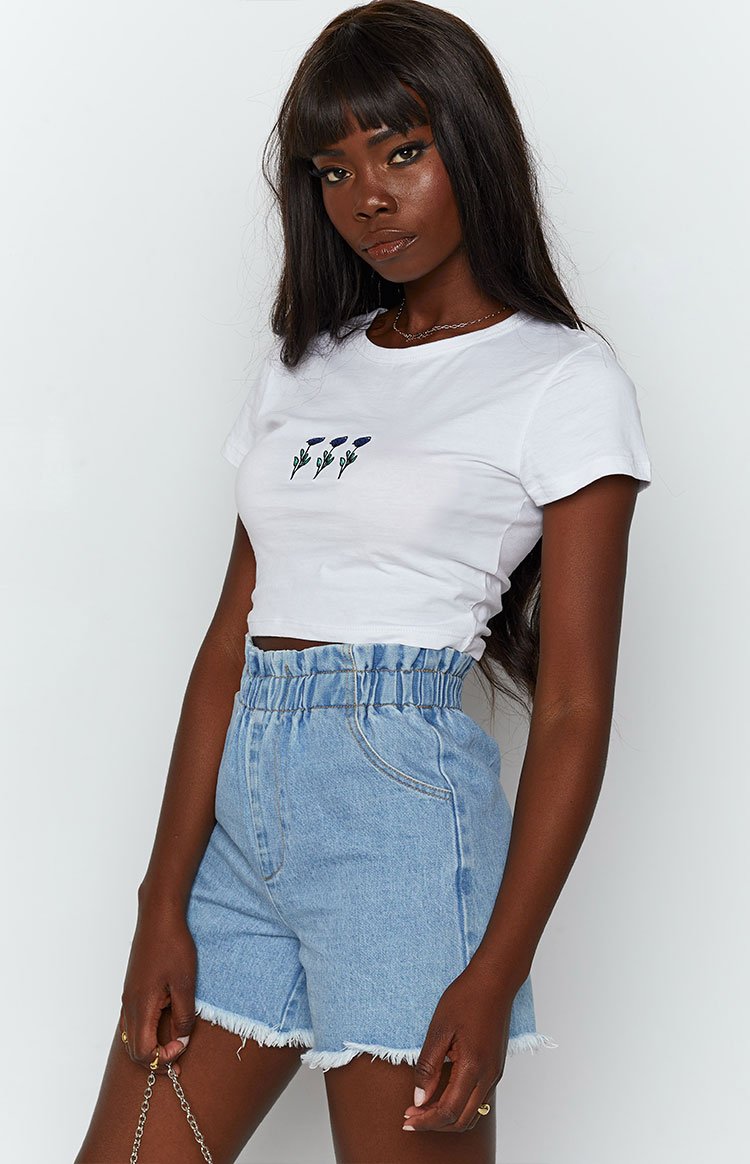 Three Flower Crop Tee White