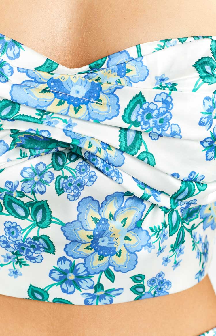 Cartia Floral Satin Twist Bodice Top