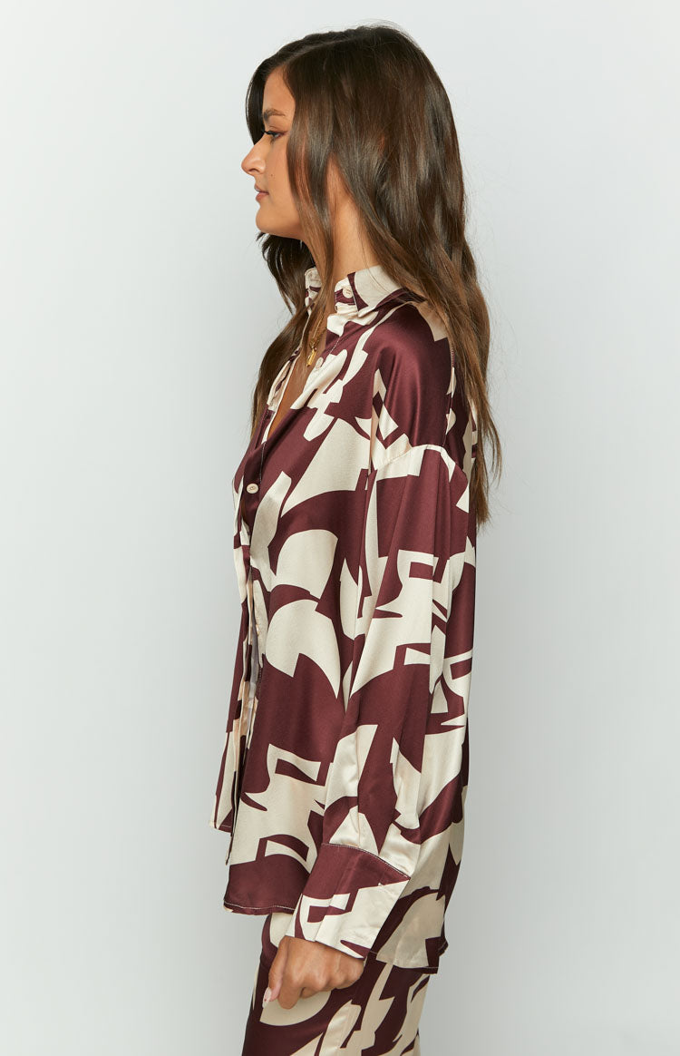 Journee Brown Print Shirt