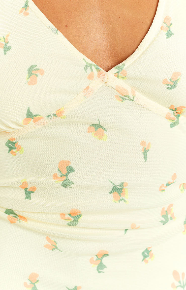 Laurie Yellow Floral Mesh Mini Dress