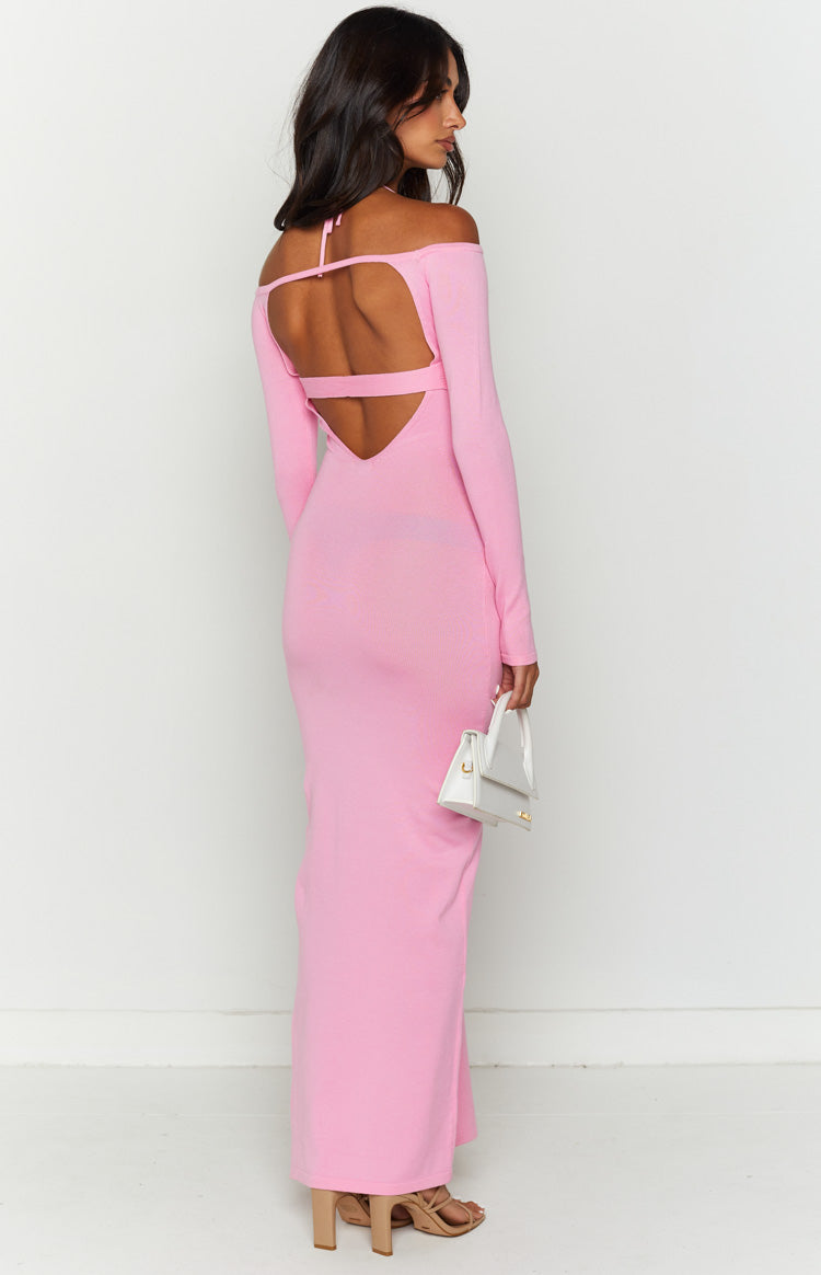 Good Days Pink Long Sleeve Knit Maxi Dress