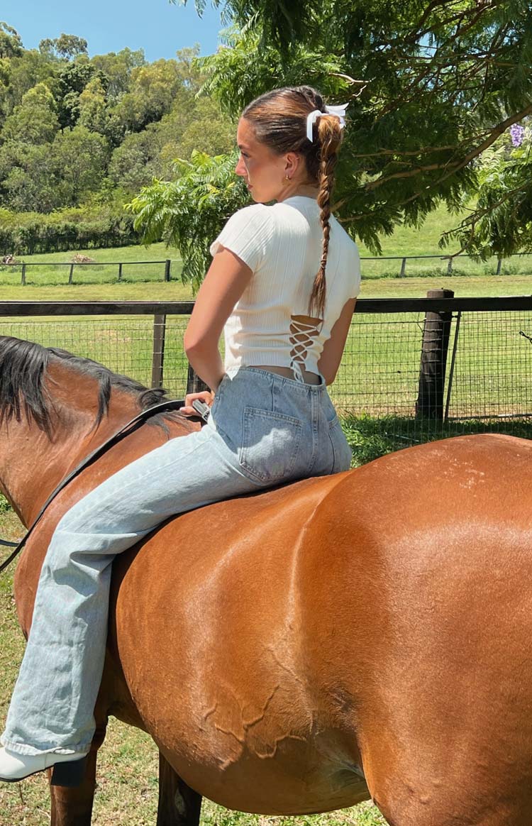 Lost Cream Tie Up Back Knit Top