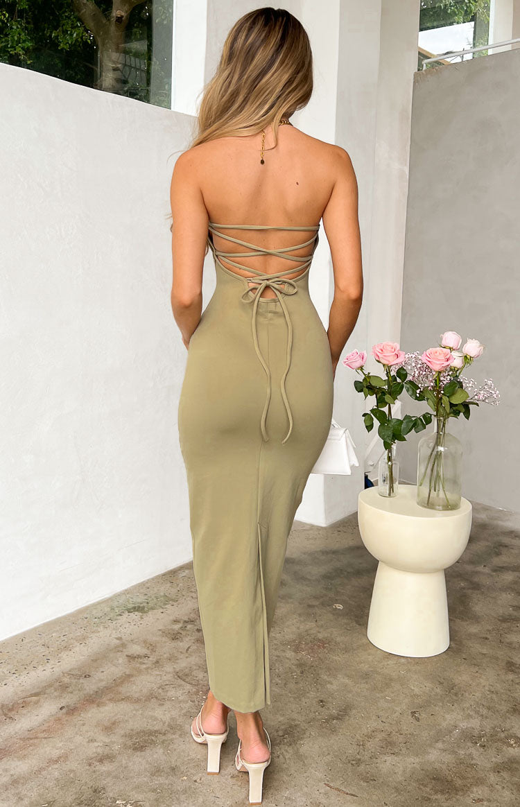 Elma Khaki Formal Midi Dress