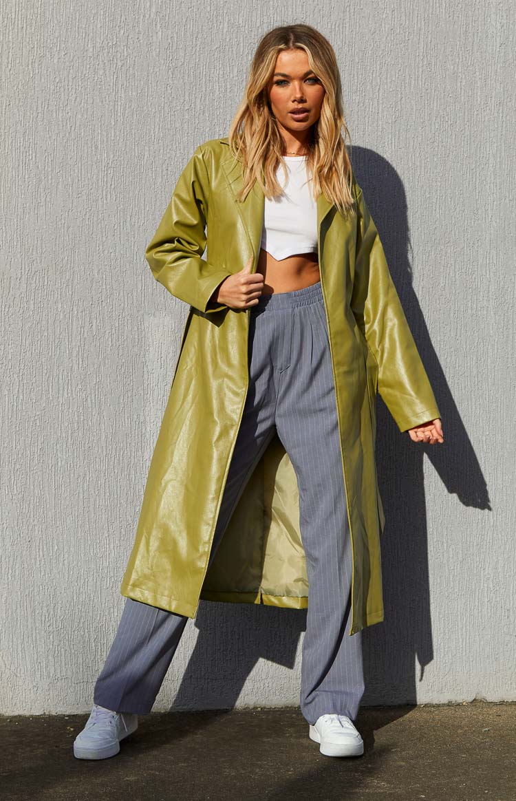 Kalessa Green PU Trench Jacket