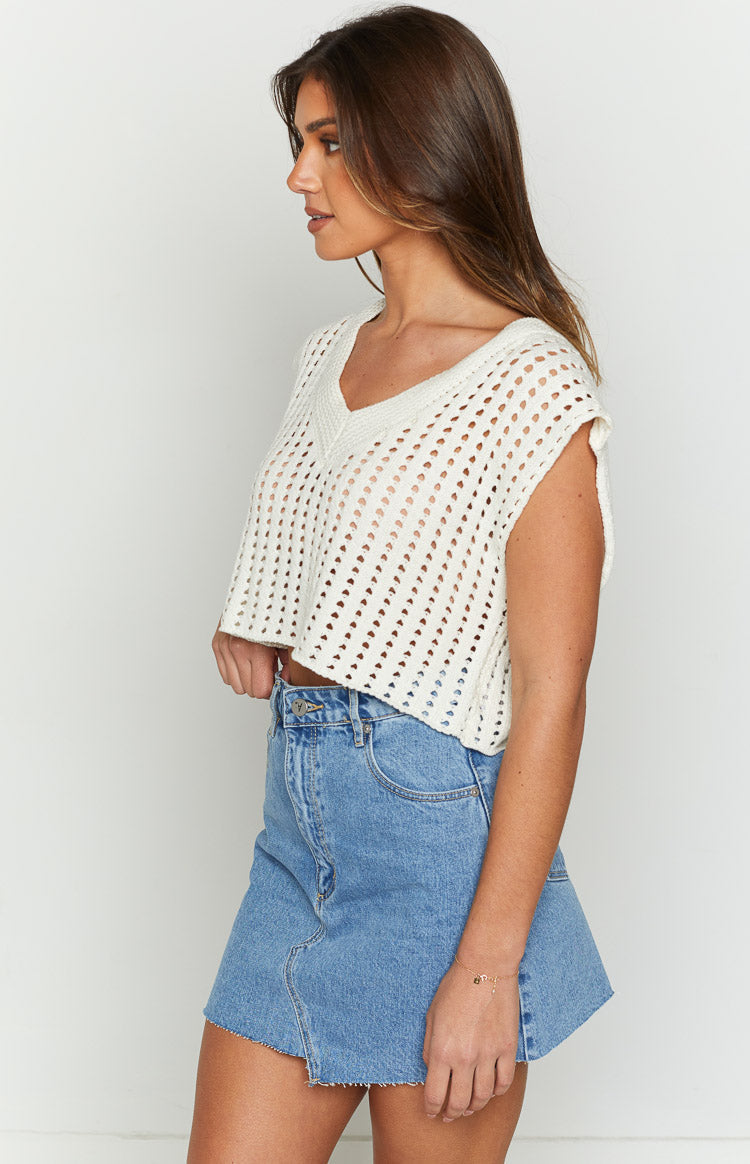 Terry Cream Crochet Knit Vest