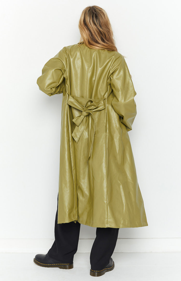 Kalessa Green PU Trench Jacket