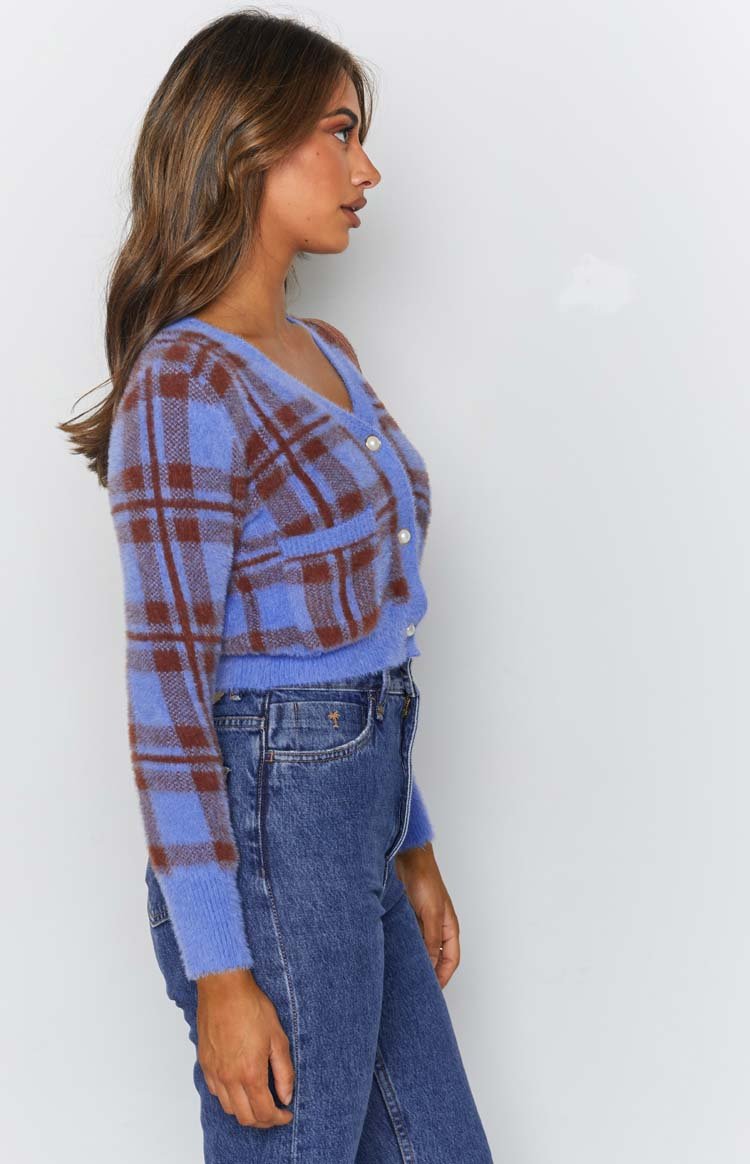 Hannah Checked Cardigan Blue