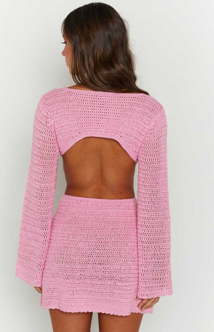 Astrid Pink Crochet Mini Dress