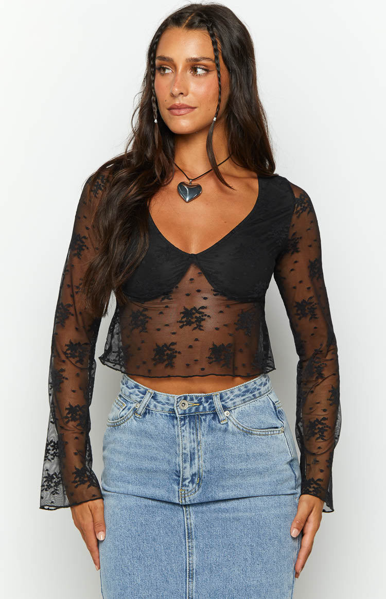 Arlo Black Lace Long Sleeve Top