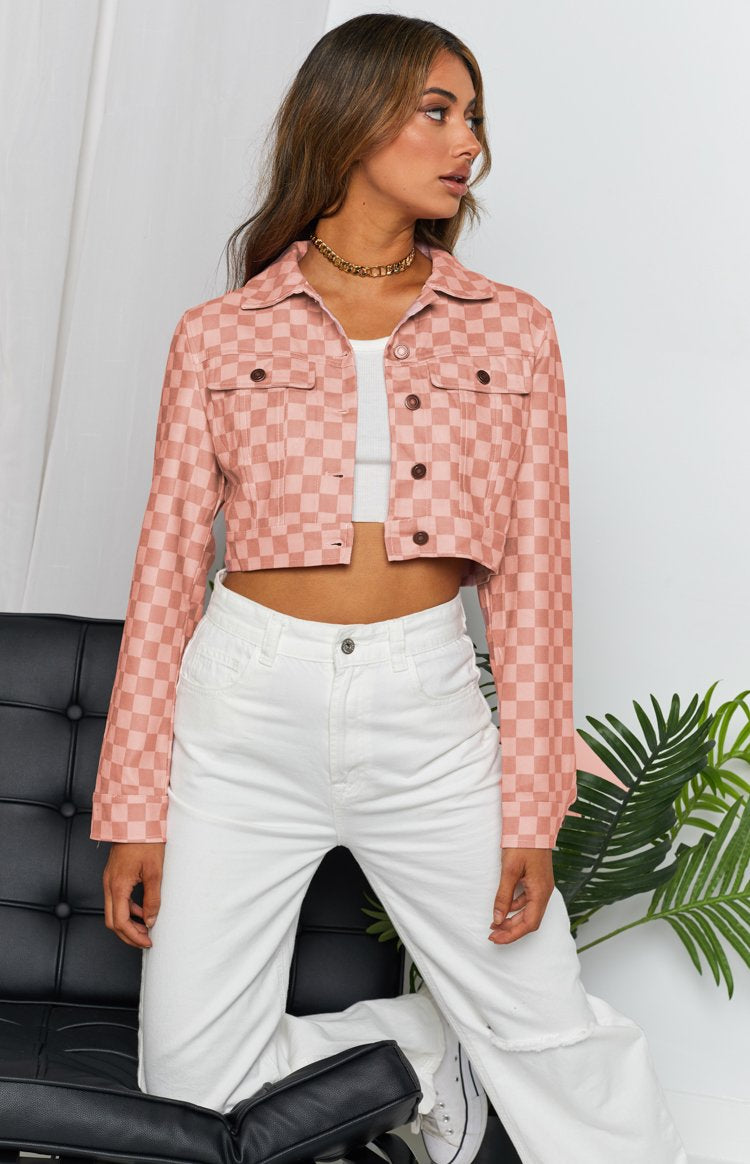 Alternator Check Cropped Jacket Pink