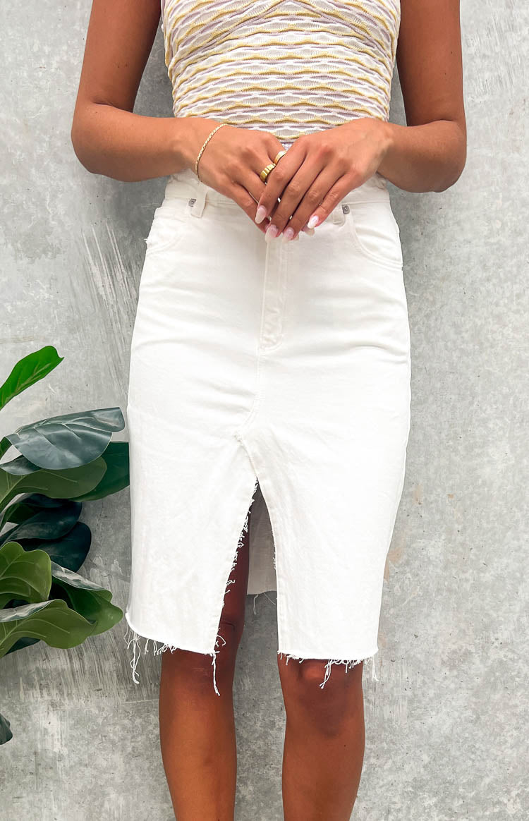 Re-worked Abrand High Waisted Midi White Denim Skirt