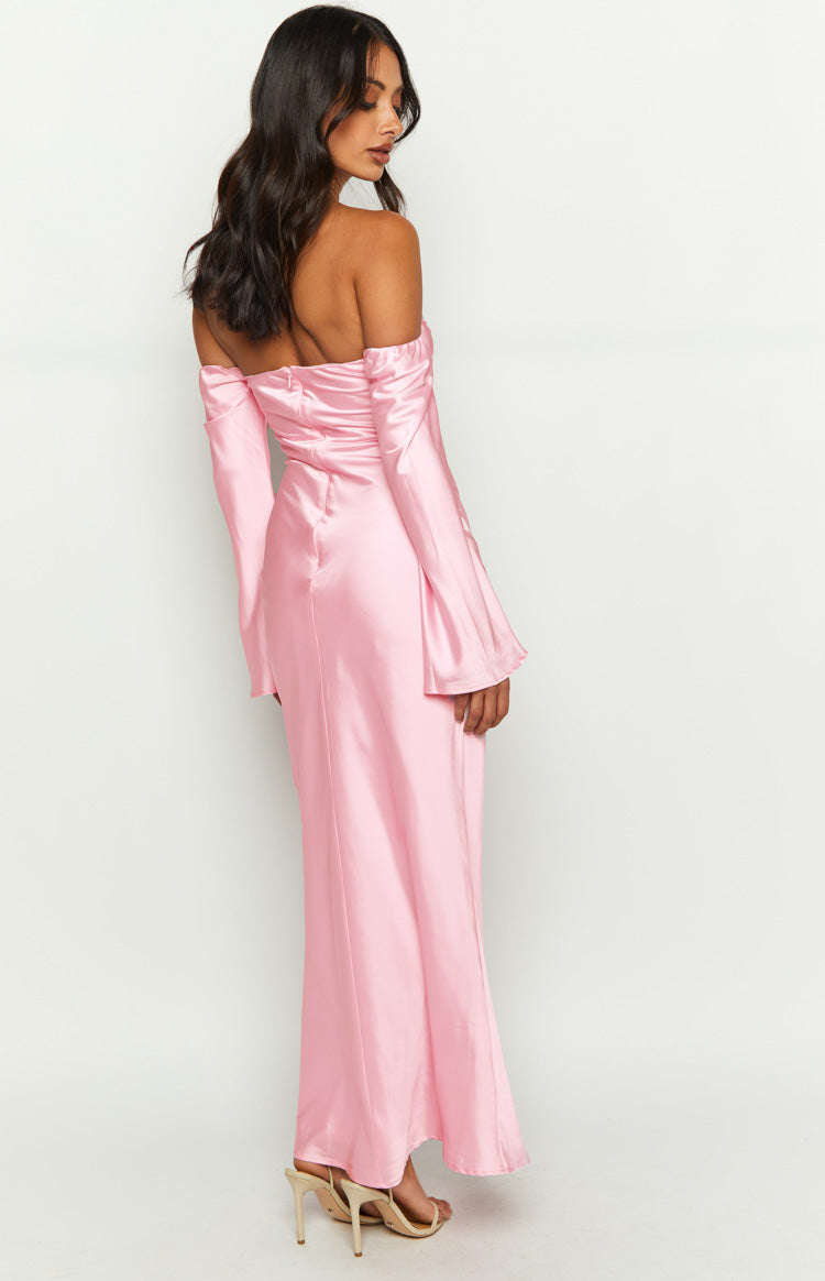 Alita Baby Pink Off The Shoulder Long Sleeve Maxi Formal Dress