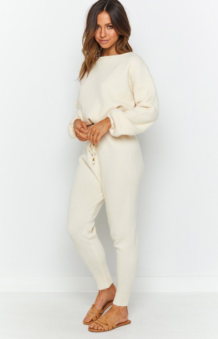 Home Girl Knit Track Pants Cream