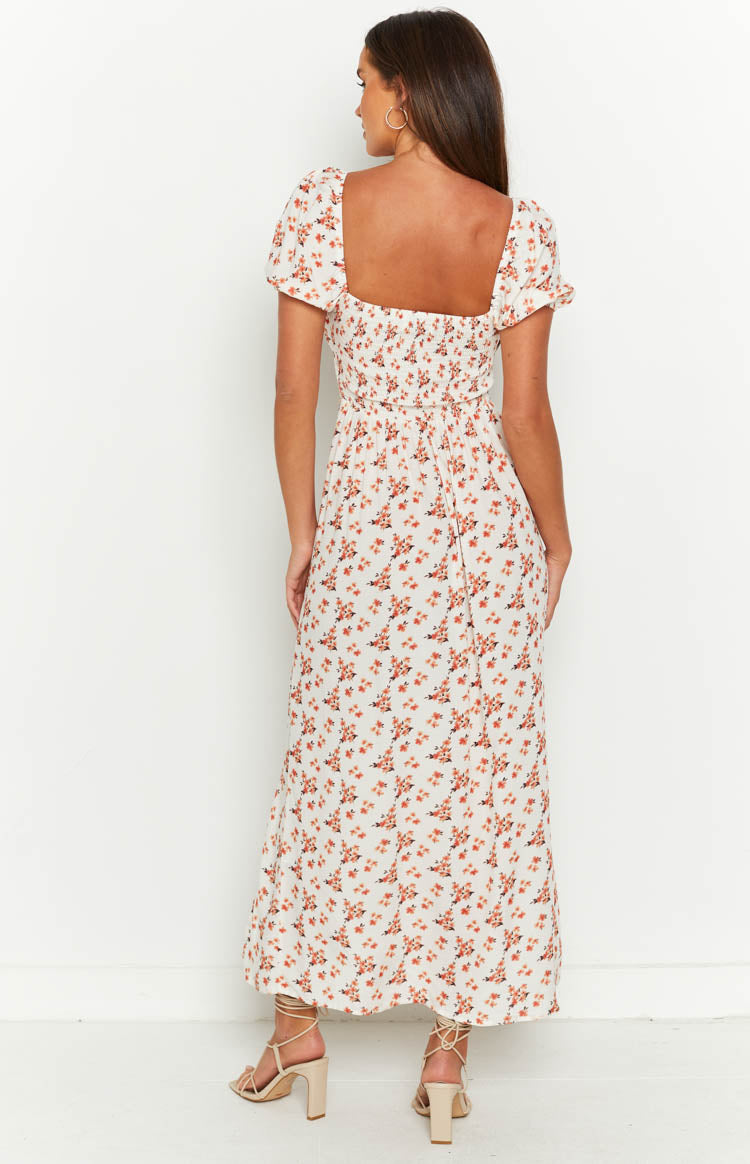 Eleni Orange Floral Midi Dress