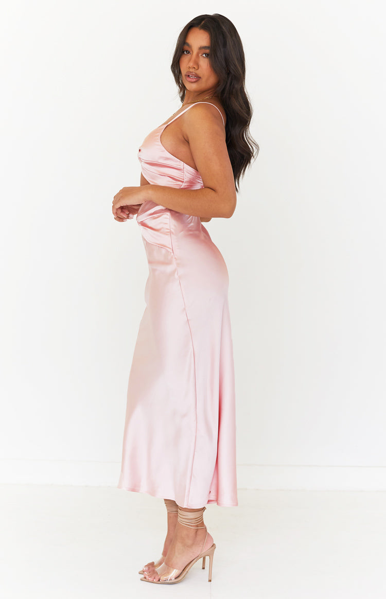 Amelie Pink Twist Satin Midi Dress