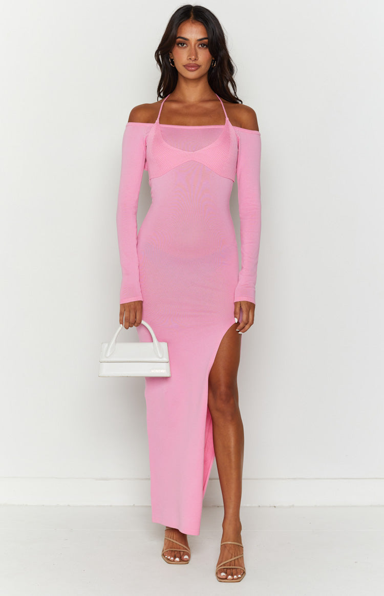 Good Days Pink Long Sleeve Knit Maxi Dress