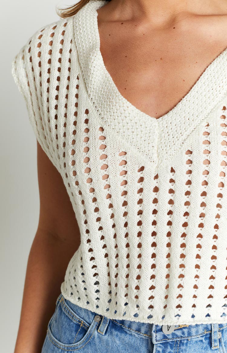 Terry Cream Crochet Knit Vest