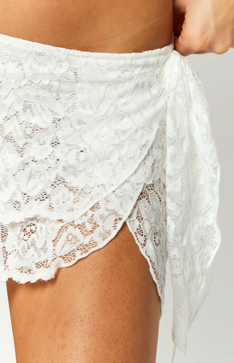 Landslide Tie Up White Lace Mini Skirt
