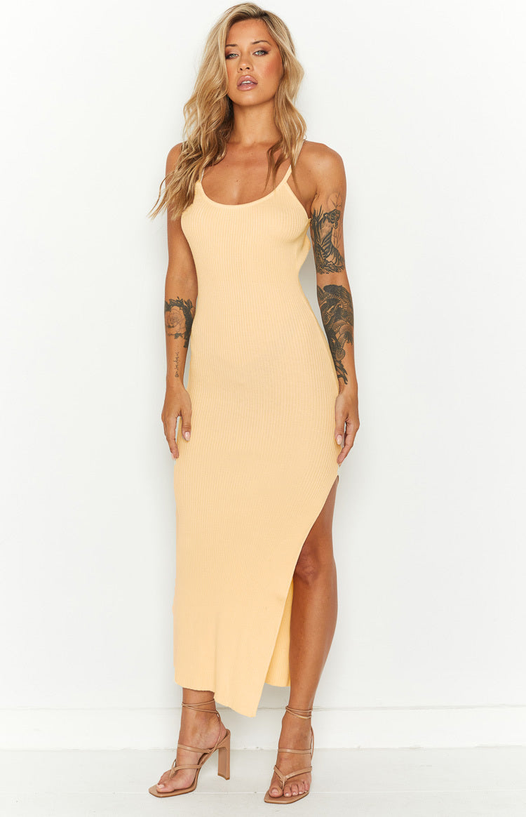 Zaria Beige Knit Midi Dress
