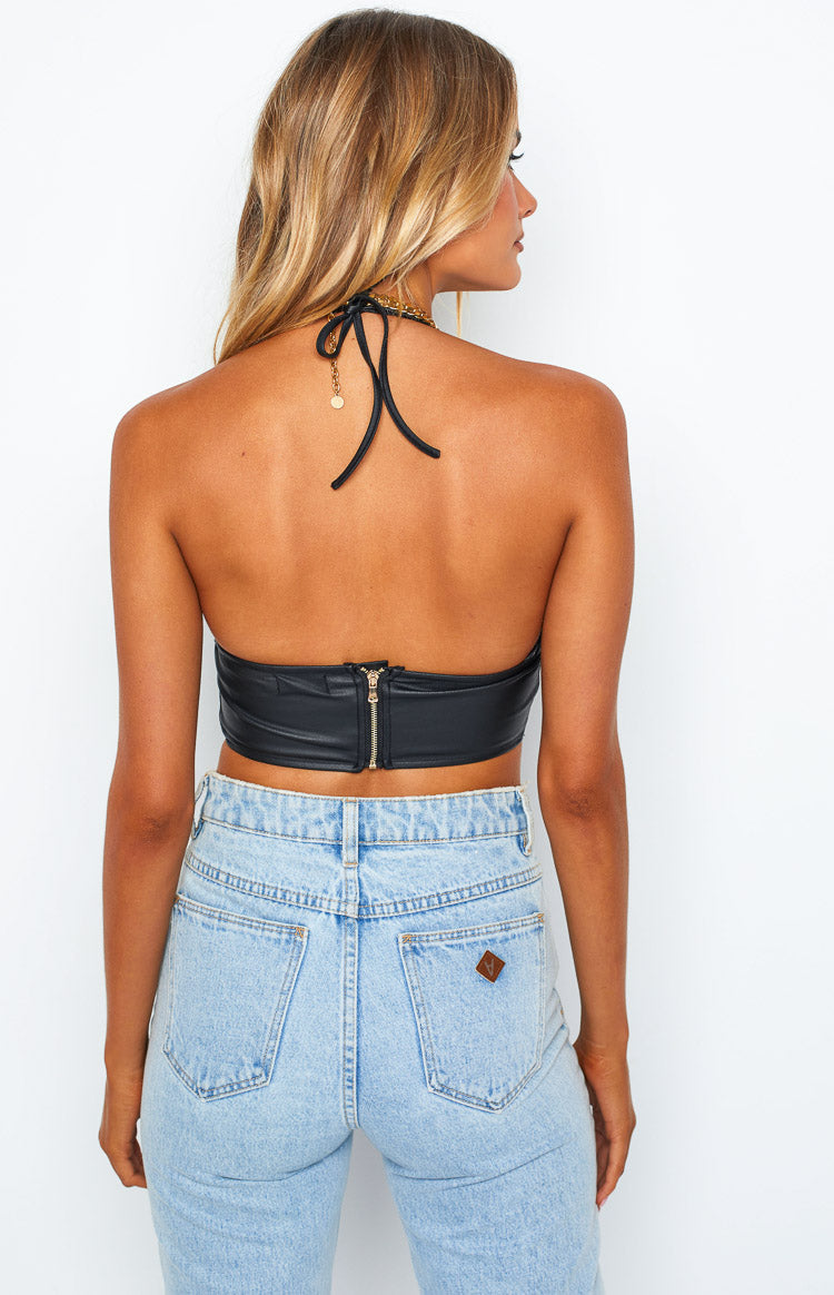 Halo Black PU Crop Top