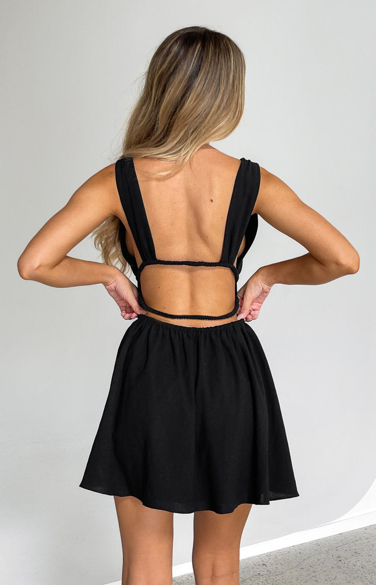 Genovia Crinkle Black Mini Dress