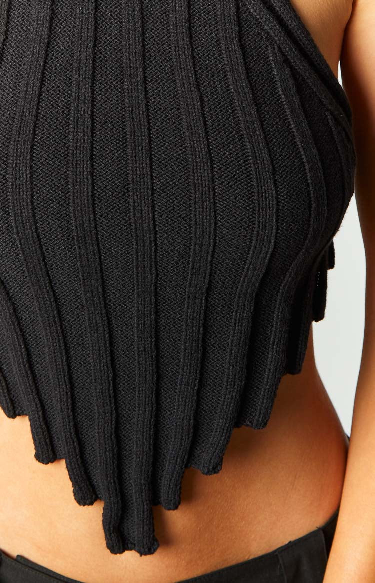 Izi Black Knit High Neck Top
