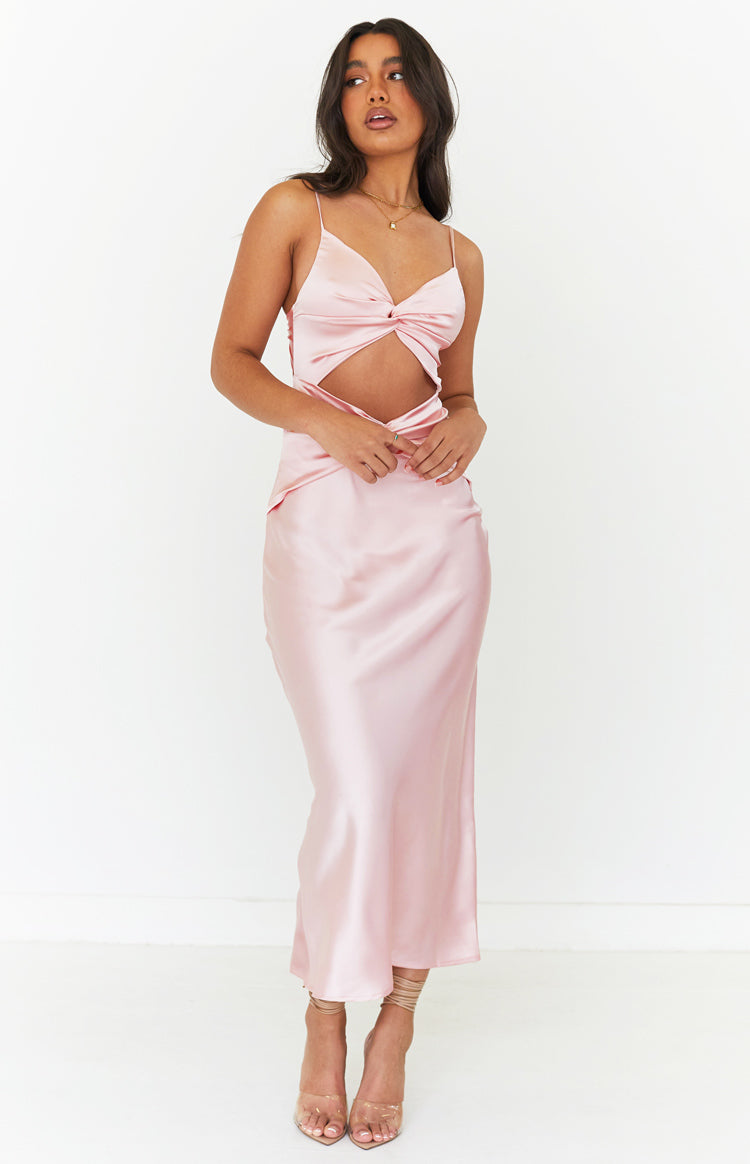 Amelie Pink Twist Satin Midi Dress