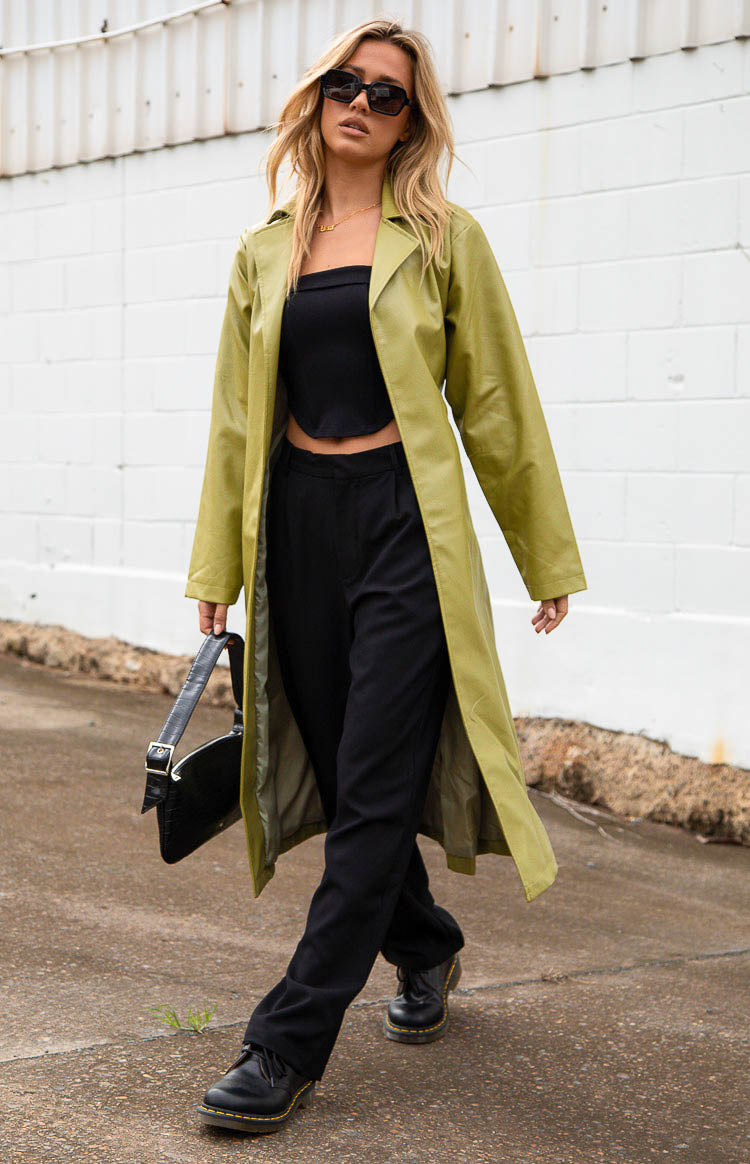 Kalessa Green PU Trench Jacket