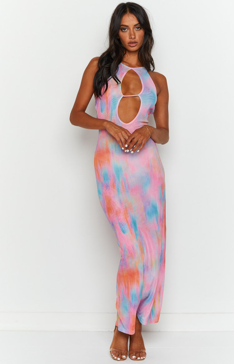 Trinity Blue Print Mesh Maxi Dress