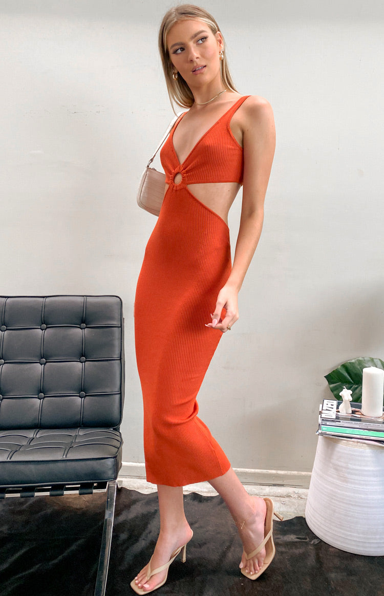 Katanna Cut Out Midi Dress Orange