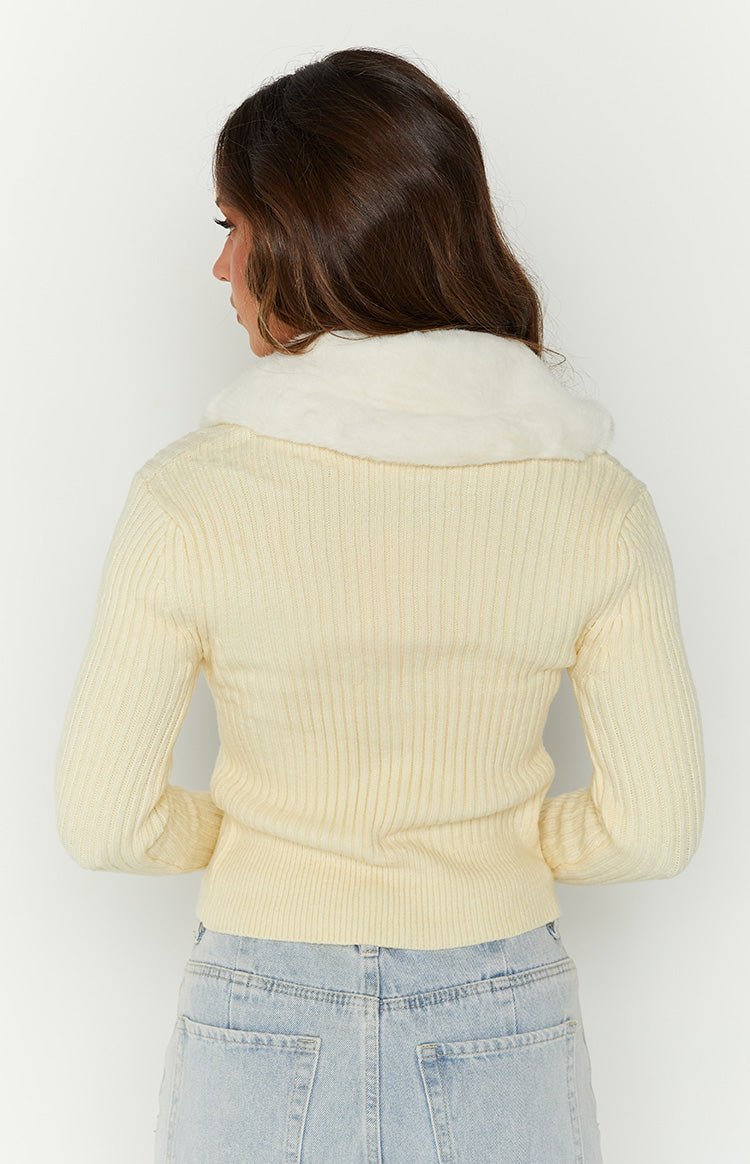 Blizzard Collared Ribbed Cardi Cream