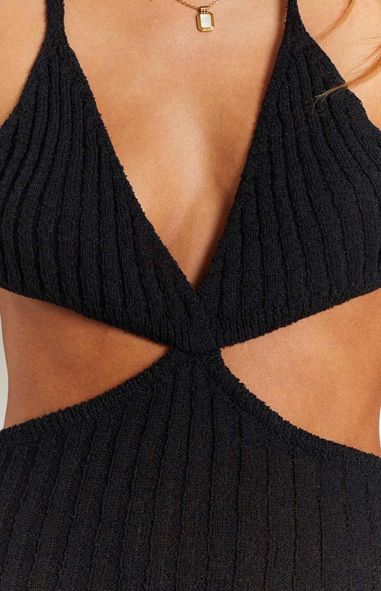 Hallie Black Knit Cut Out Midi Dress