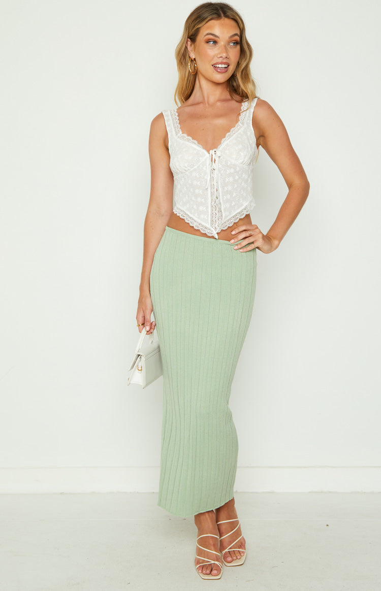 SNDYS Baha Sage Ribbed Midi Skirt