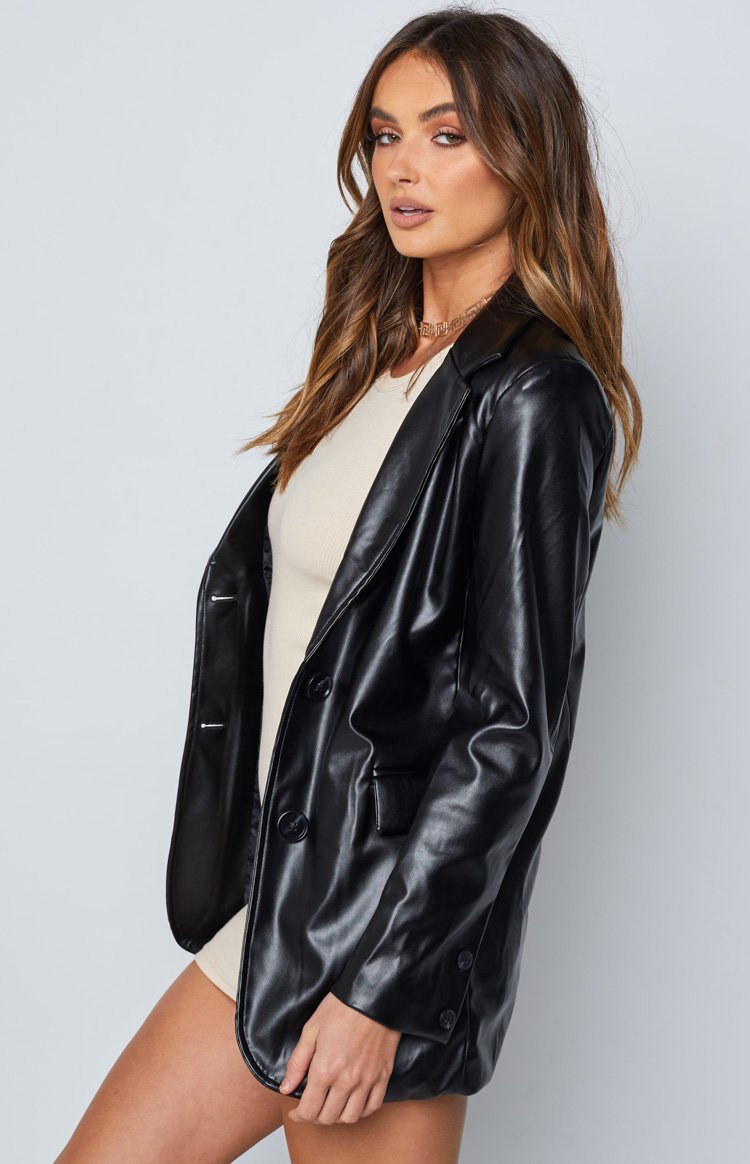 Zina PU Blazer Black