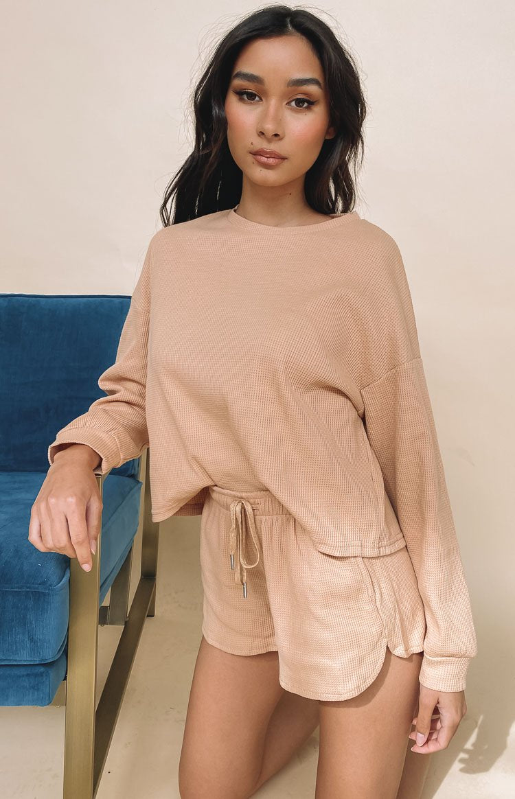 Steph Long Sleeve Waffle Top Tan