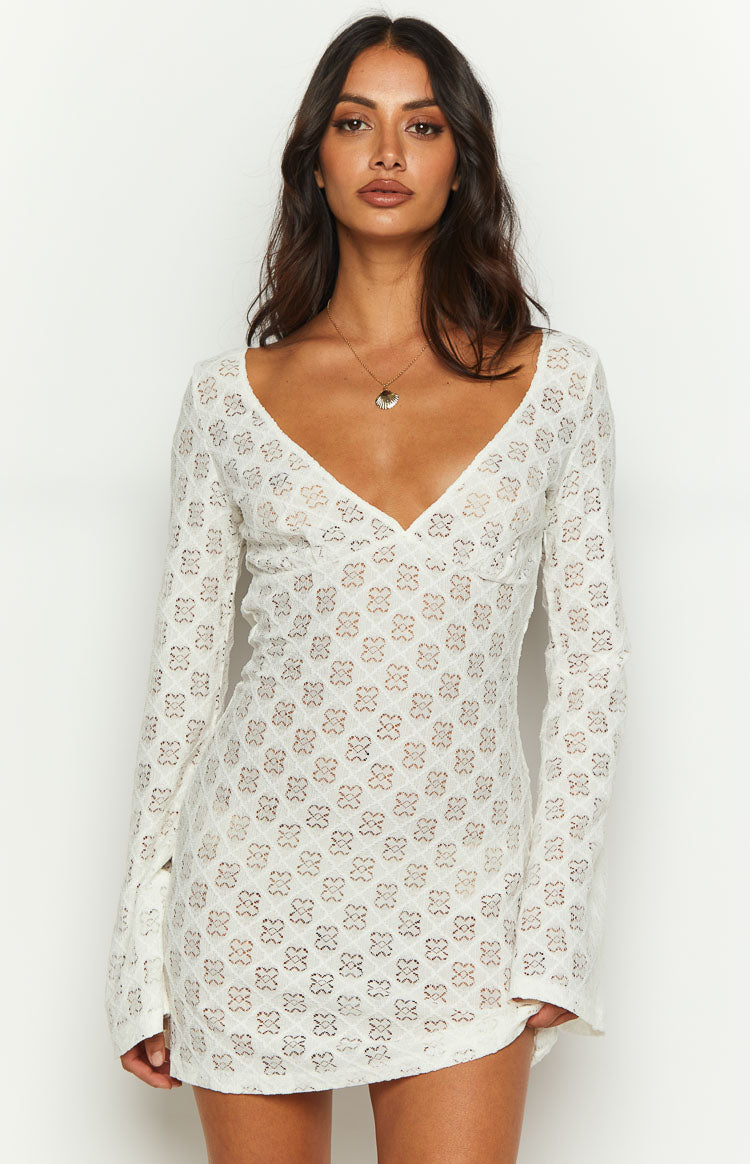 Izara White Long Sleeve Mini Dress