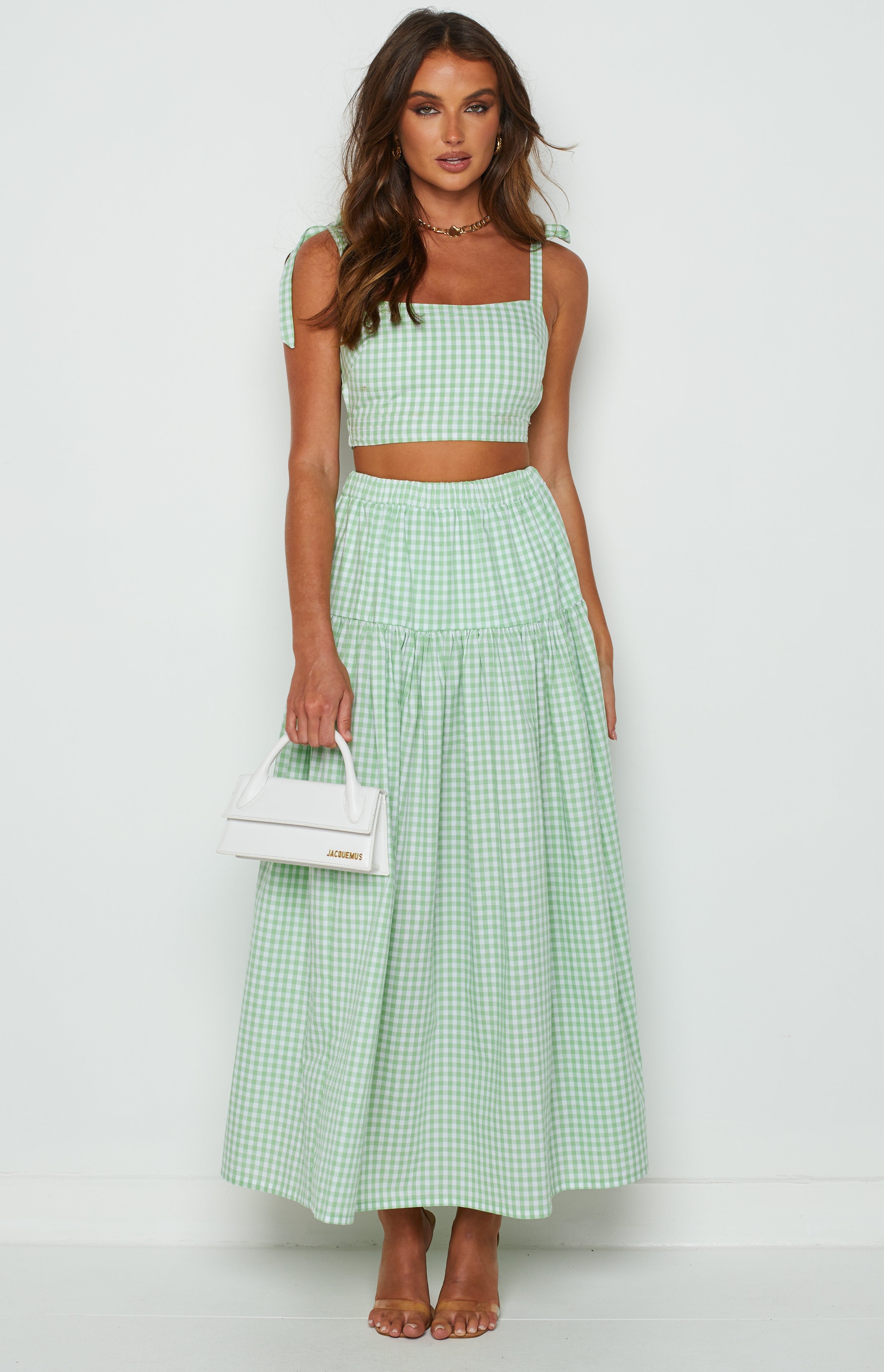 Cosmos Maxi Skirt Green Gingham