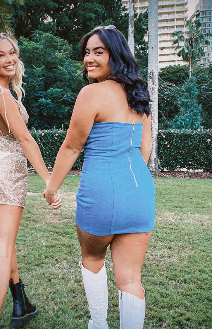 Joelle Blue Denim Strapless Mini Dress