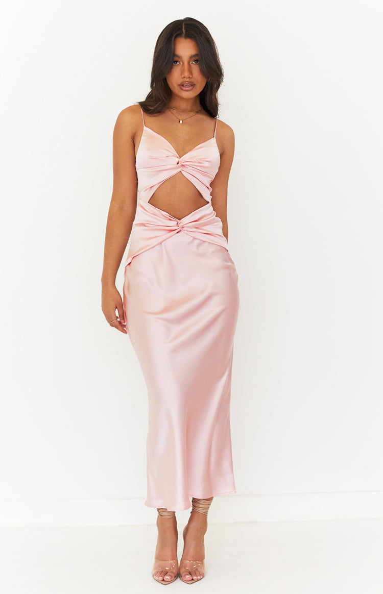 Amelie Pink Twist Satin Midi Dress