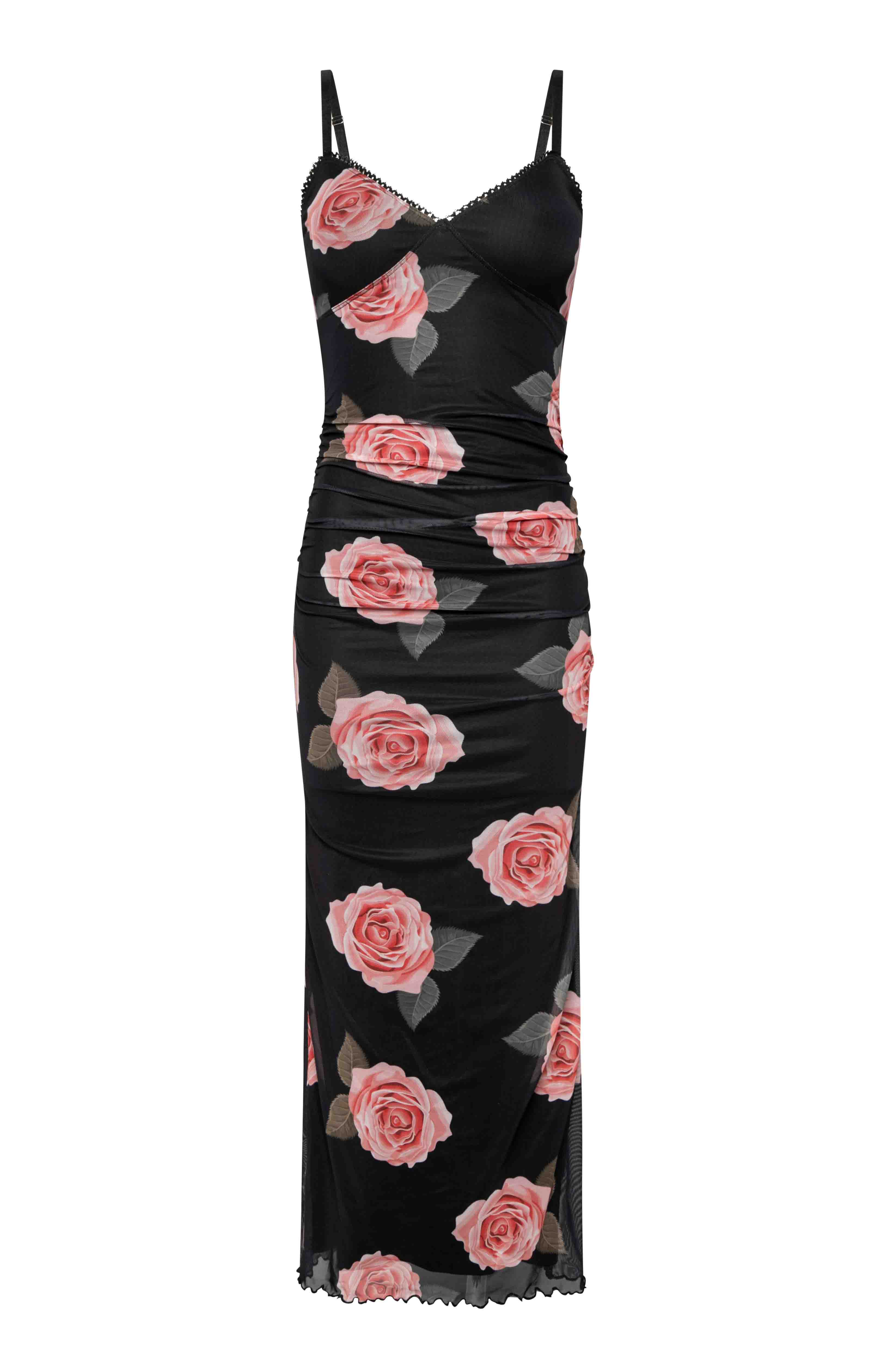 Capri Black Floral Mesh Midi Dress