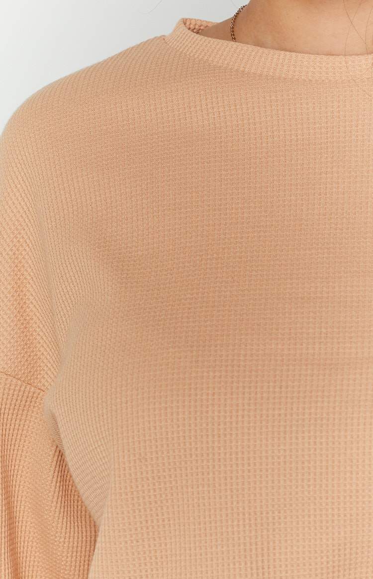 Steph Long Sleeve Waffle Top Tan