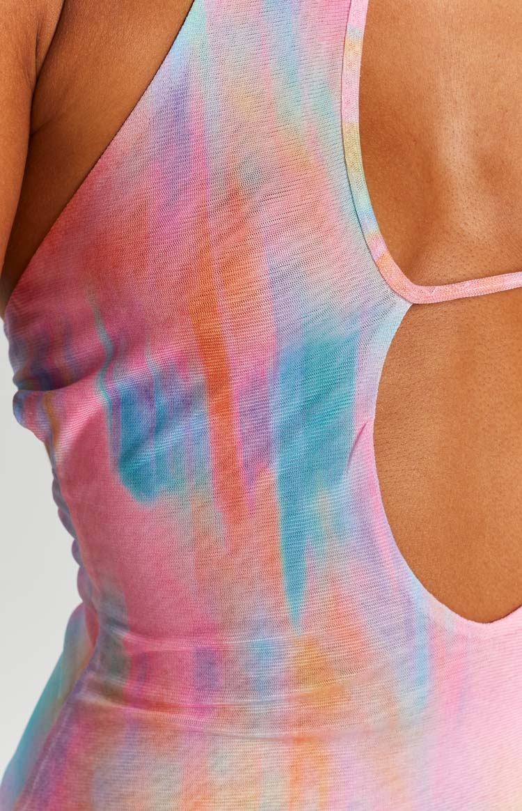 Trinity Blue Print Mesh Maxi Dress