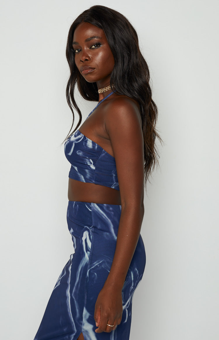 Brianna Navy Mesh Crop Top