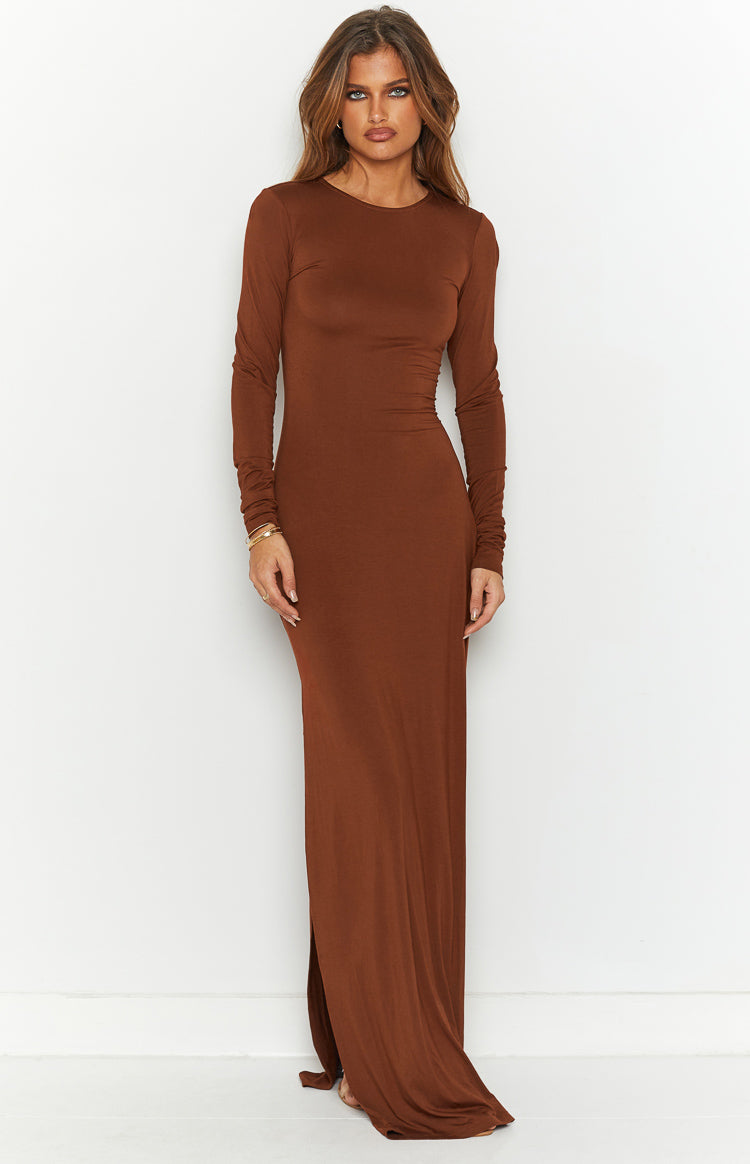 Toni Brown Long Sleeve Maxi Dress