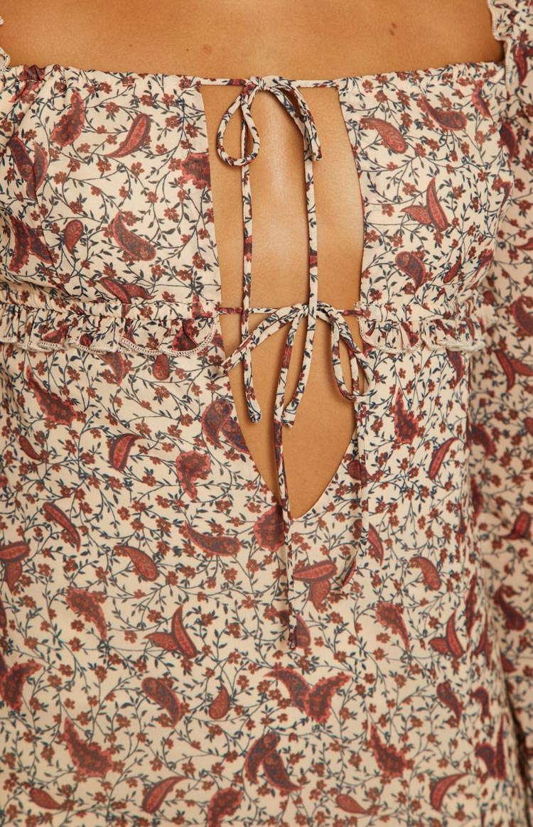 Marea Cream Paisley Print Long Sleeve Maxi Dress