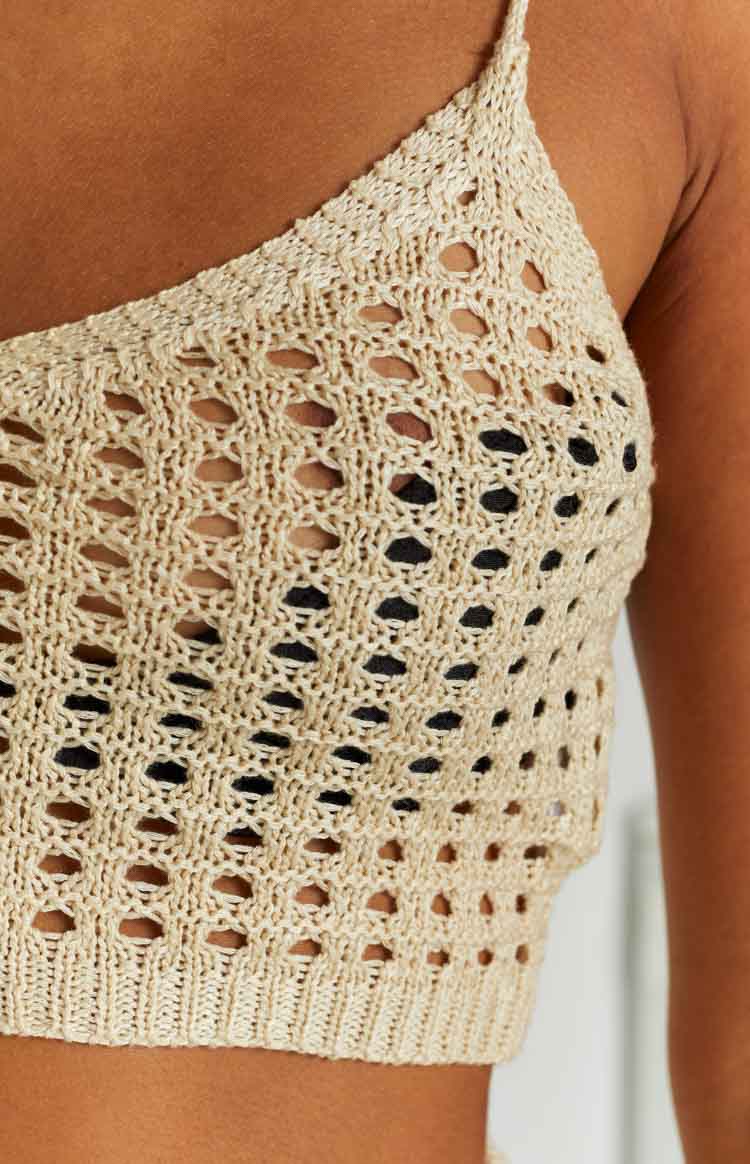Sonnie Beige Crochet Crop Top