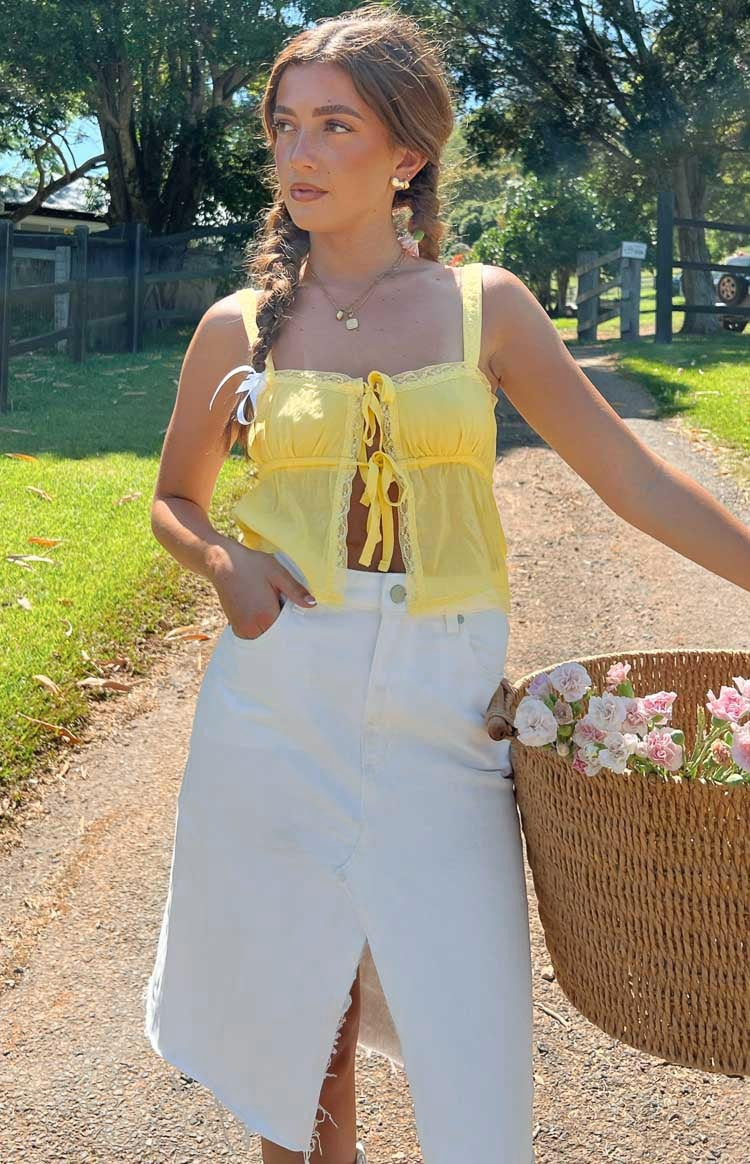 Re-worked Abrand High Waisted Midi White Denim Skirt