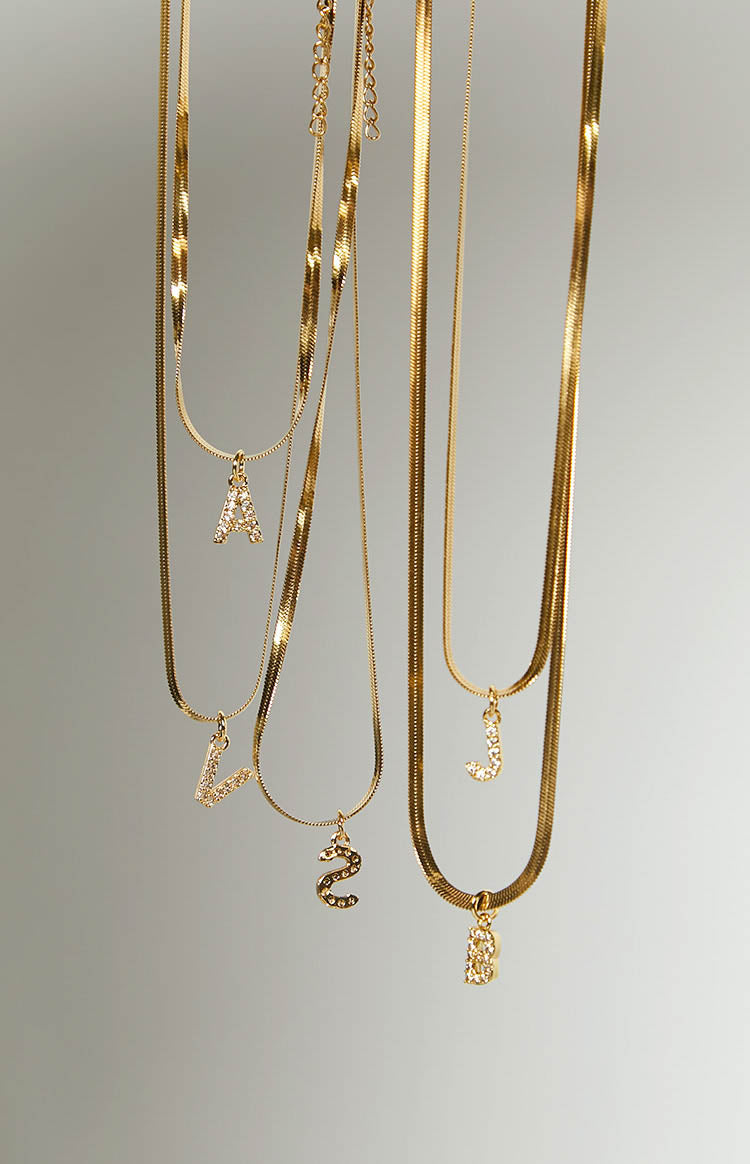 Camelia Gold Letter Snake Chain Necklace