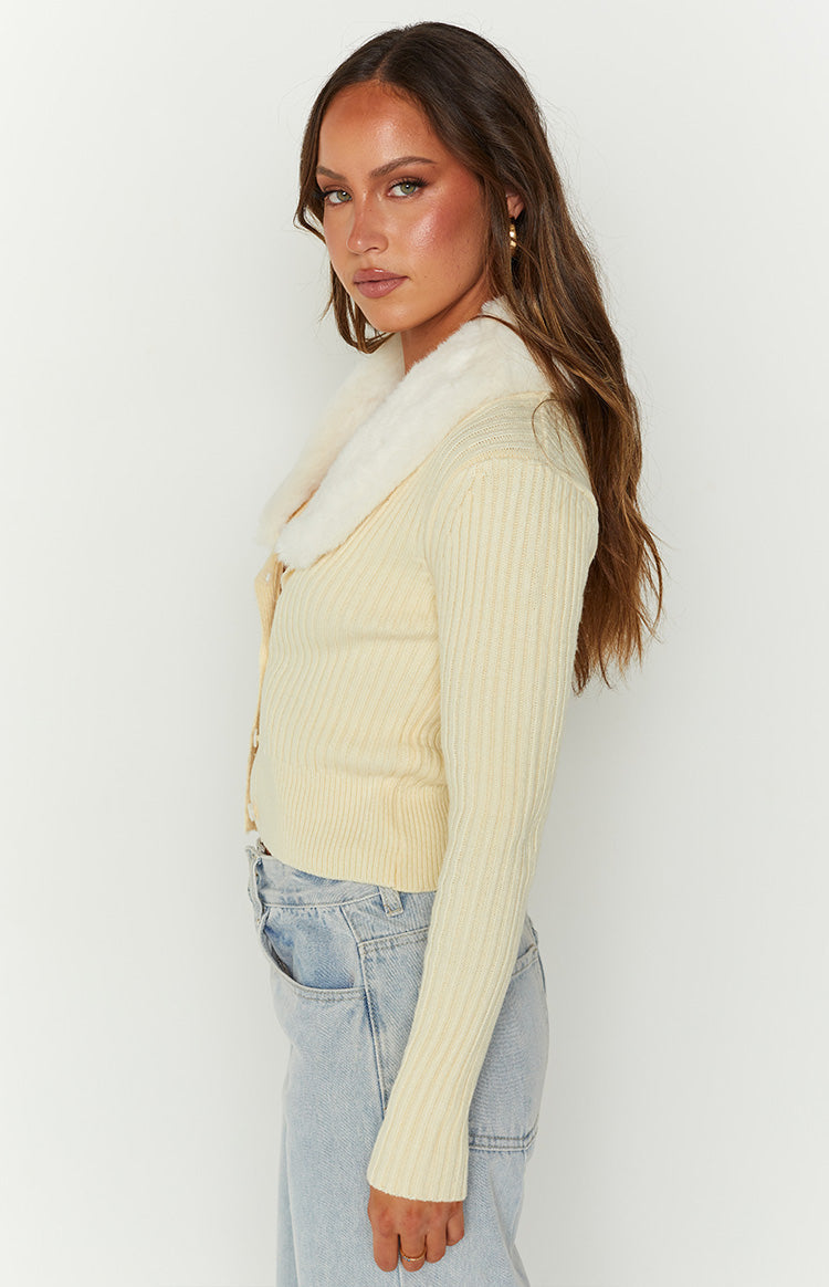 Blizzard Collared Ribbed Cardi Cream